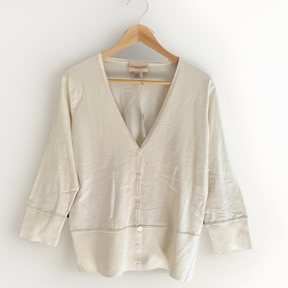 New Monterey Bay White 70% Silk Blend Cardigan V Neck Women's Size XL - Picture 1 of 7